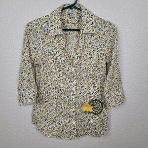 Guess Yellow Rose Floral Print Button Down Shirt Size Small Vintage (2318)